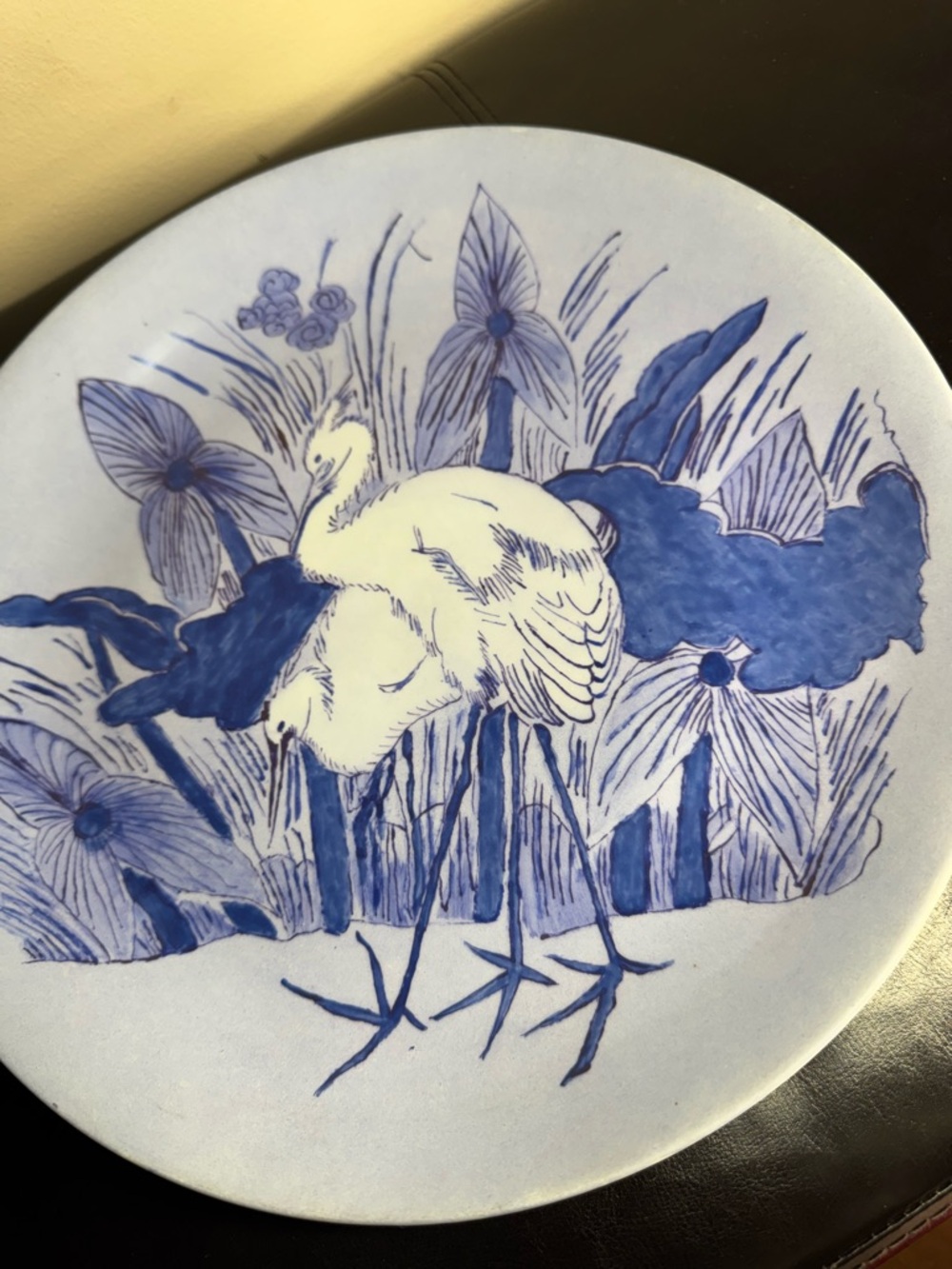 Hand Painted Blue & White Heron / Crane Bird Decorative Wall Plate - Home Art - Picture 10 of 12